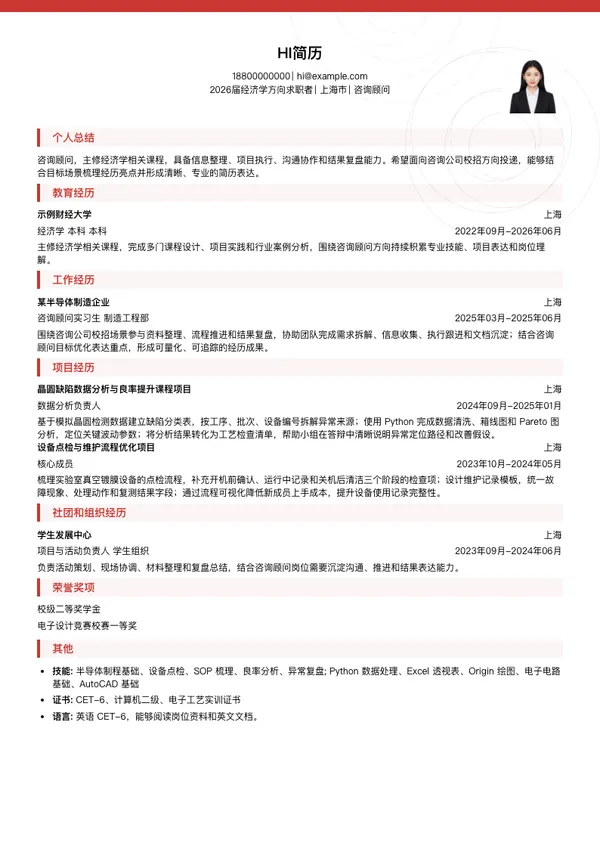 咨询顾问简历模板